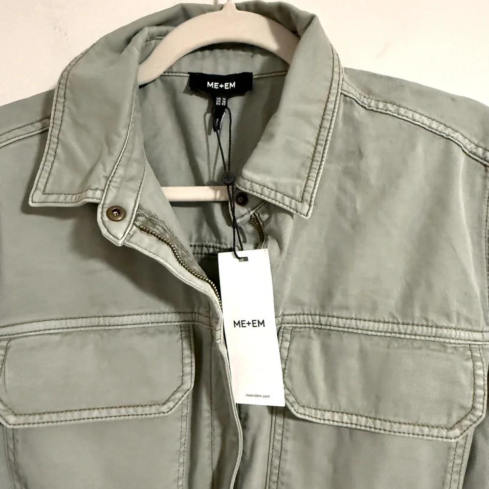 NWT Me + Em super soft utility jumpsuit sage green organic cotton size 10 - Picture 3 of 12